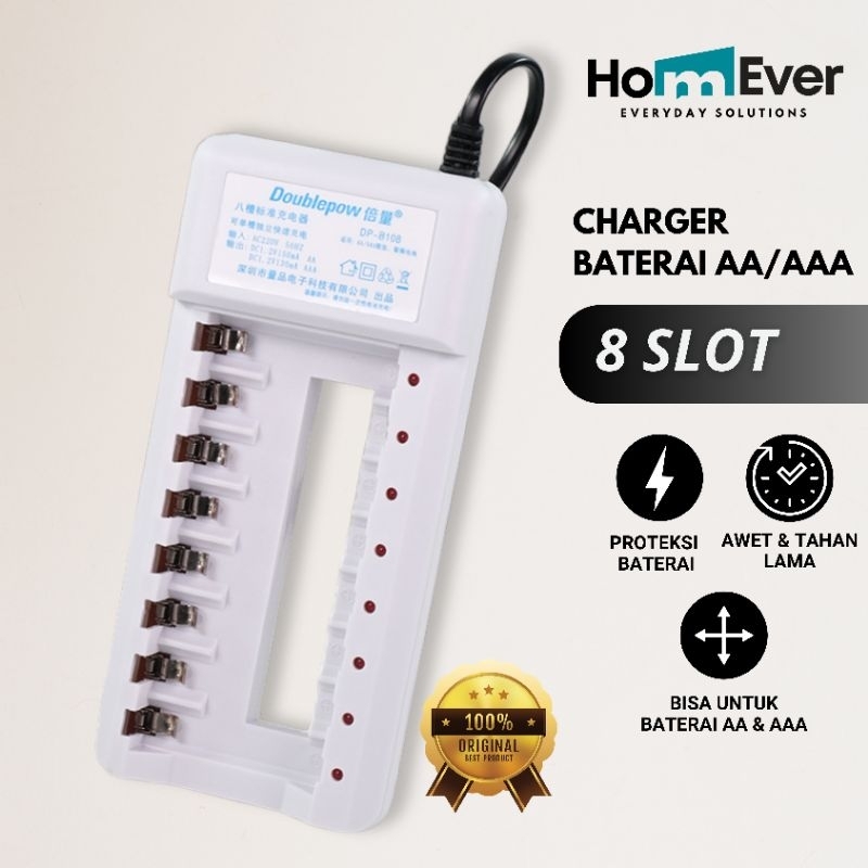 Doublepow Charger Baterai 8 slot AA/AAA Pengisi Batu Batre
