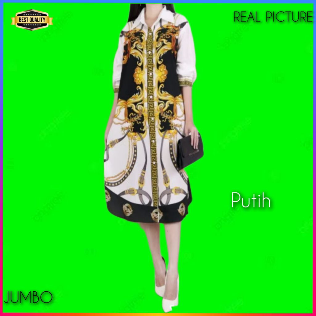 Gaun Bigsize Wanita LD 120 Erigeron Midi Dress Jumbo Natal Korea Putih