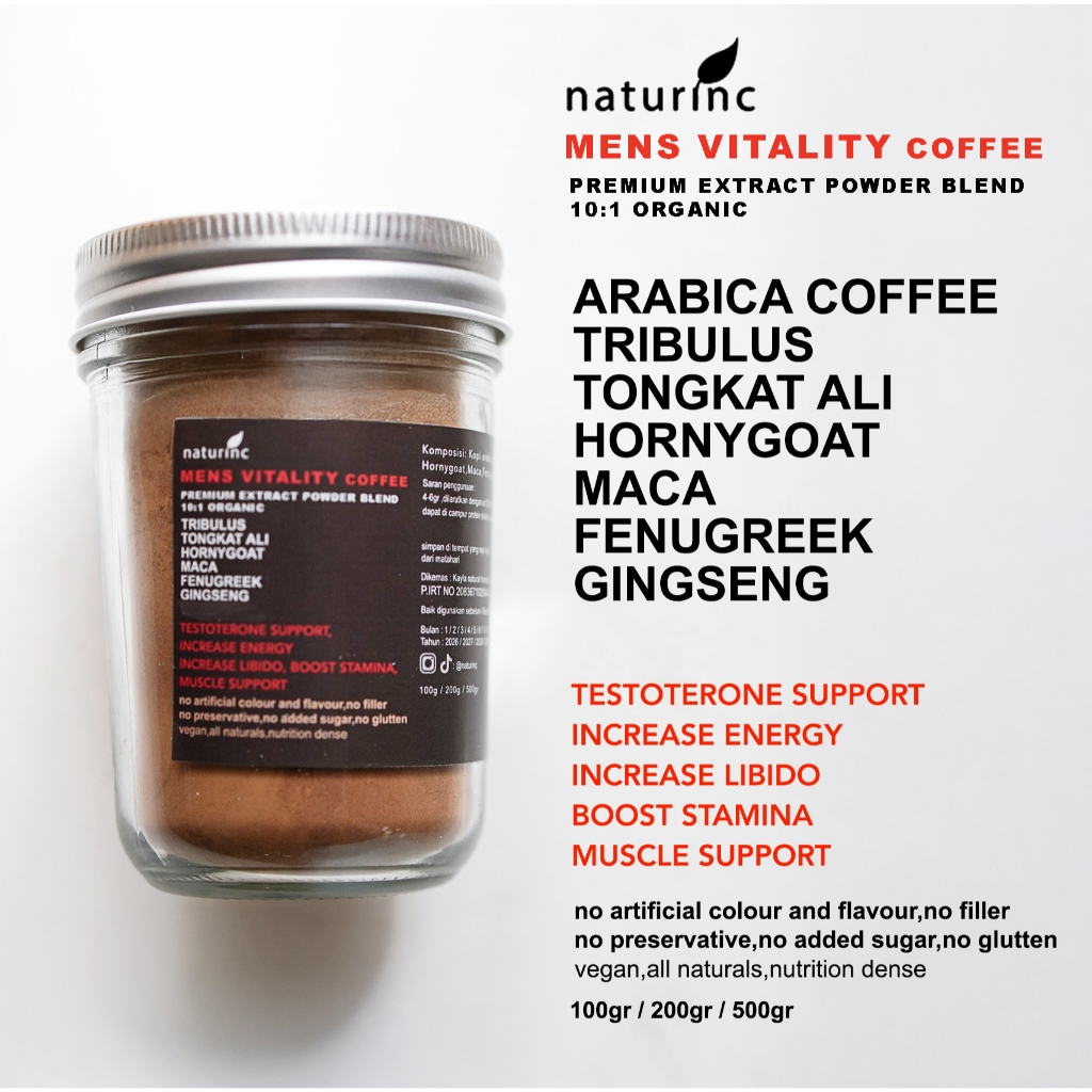 

Naturinc Mens vitality arabica coffee kopi Minuman Kesehatan Dan Penambah Stamina Mendukung Vitalitas Pria Dewasa gingseng tribulus tongkat ali maca fenugreek hornygoat weed testosterone booster muscle