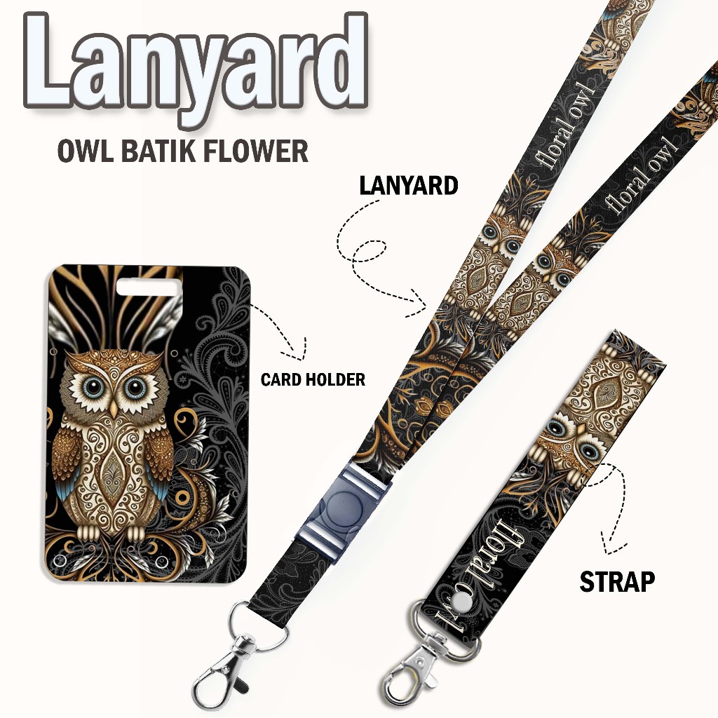 

STRAP LANYARD CARD HOLDER Floral Owl Gantungan Kunci - Handphone - ID Card