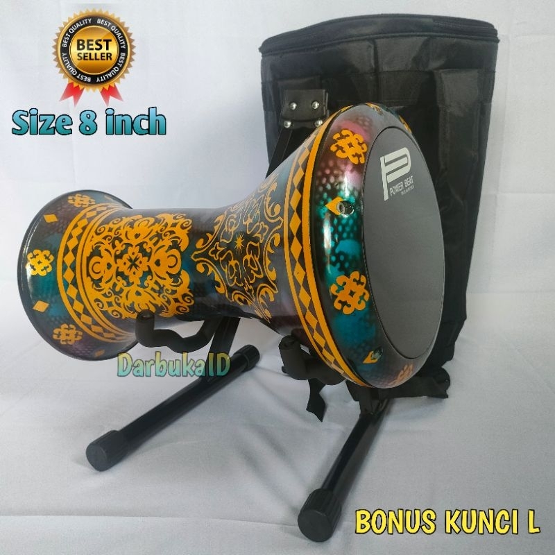 Darbuka 8 inch motif emas gradasi mika power beat bonus kunci L