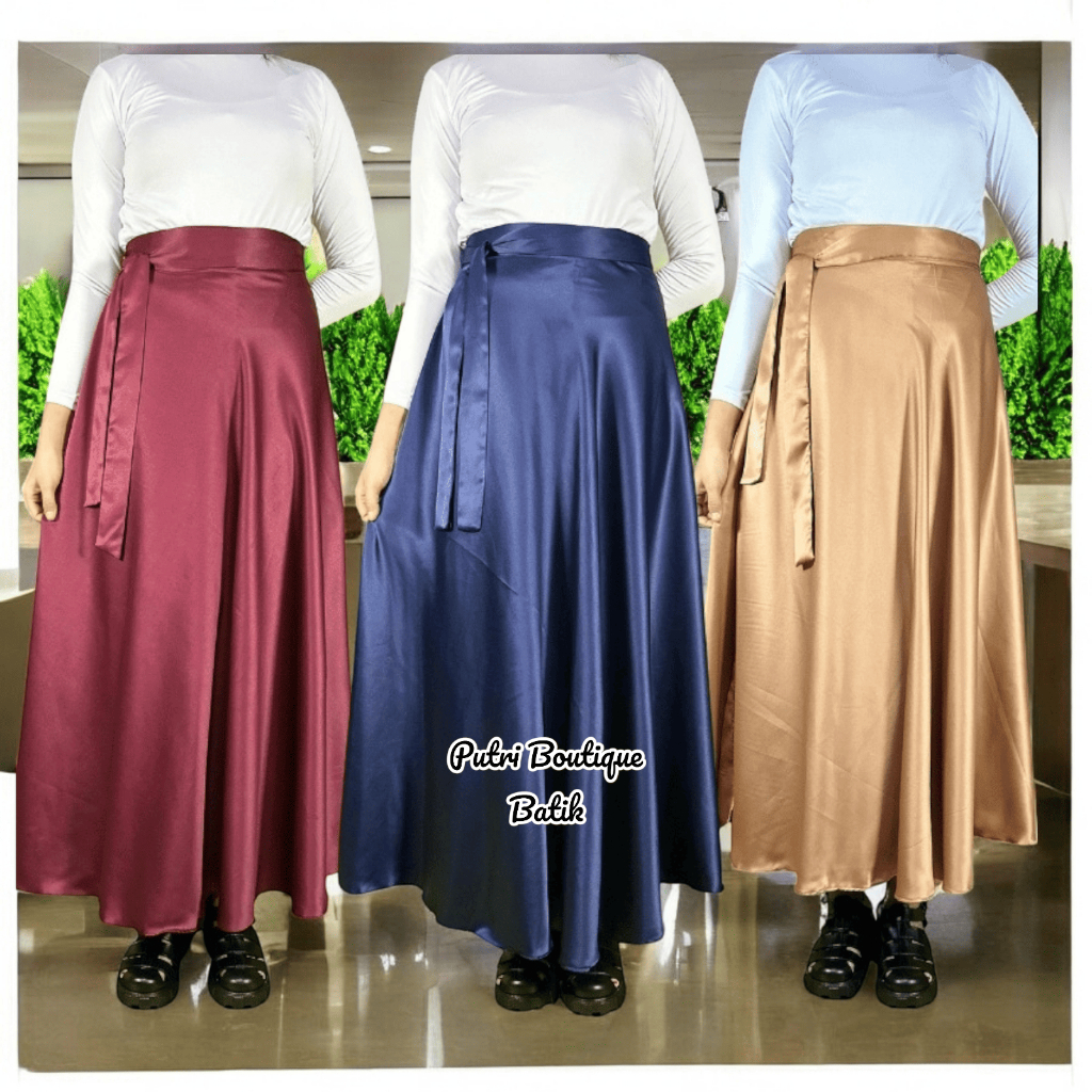 Putri Boutique Batik Rok Panjang Lilit Flare Bahan Satin Valvet All Size