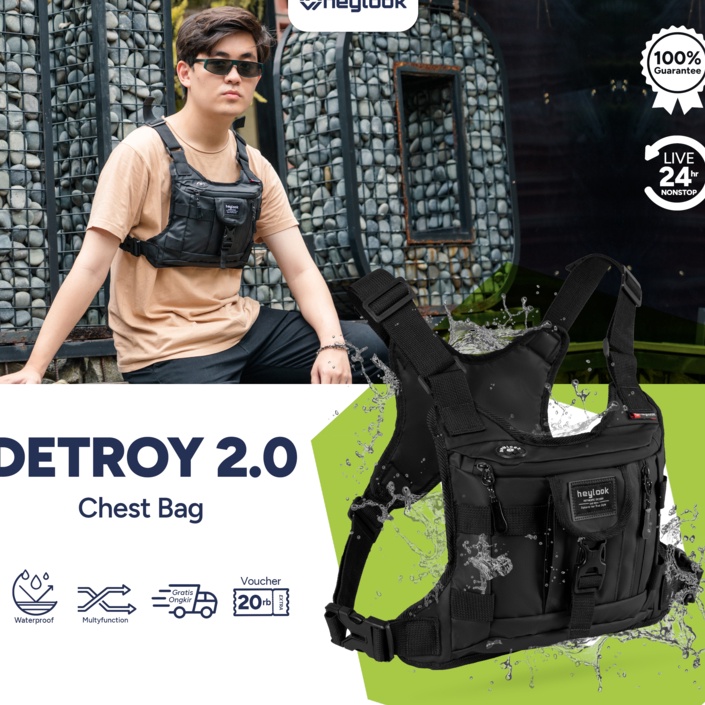 KODE K68D HEYLOOK Official  Chest Bag DETROY 2 Waterproof Anti Air Tas Dada Outdoor Tactical Rig Bag