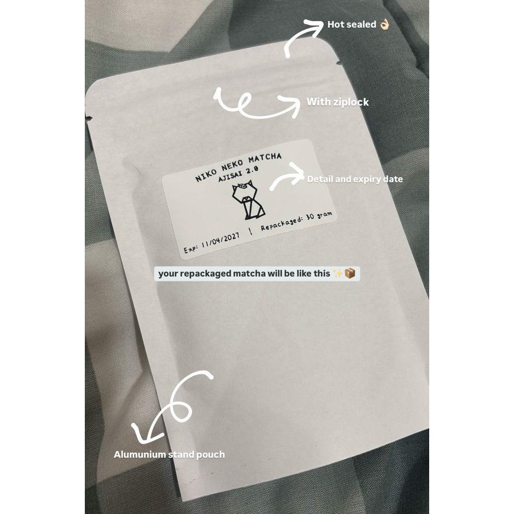 

BELUM READY JANGAN DIORDER DULU, CHAT DULU. NIKO NEKO MATCHA - AJISAI by 2.0 / CEREMONIAL MATCHA POWDER repack share 30gr green tea cha umami nutty usucha latte kiku ren yuri