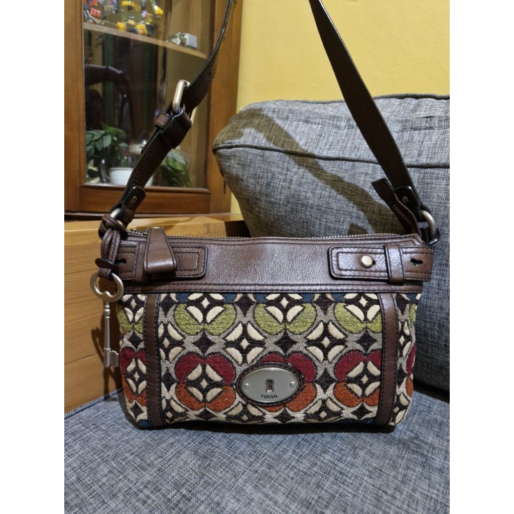 (SOLD) tas F*ssil kawung tapestry top zipper PL