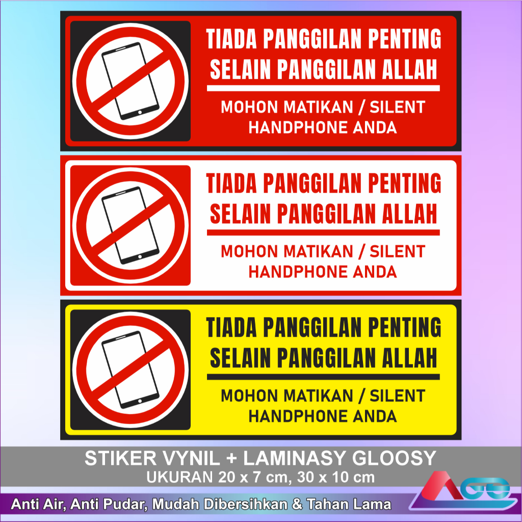 

Stiker Peringatan Matikan Silent HP Dalam Masjid Ukuran Besar Laminasi Glossy Sticker Sign Warning