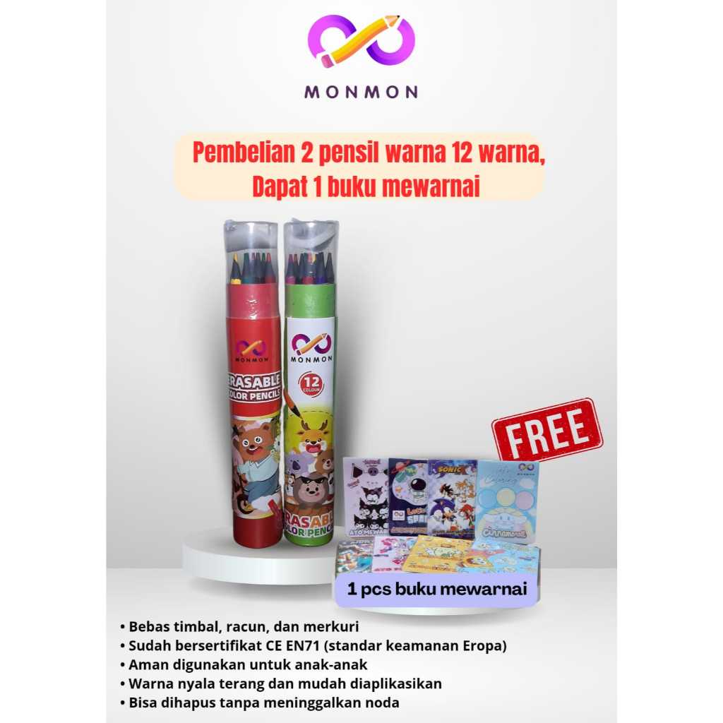 

Erasable color pencils 12 w | Pensil Warna dapat di hapus 12warna FREE Buku Mewarnai