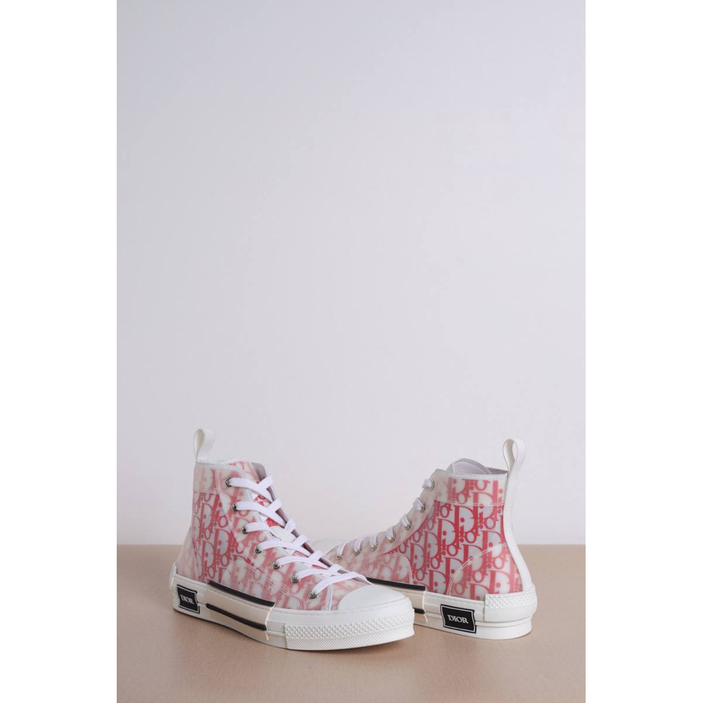 CHRISTIAN DIOR B23 OBLIQUE HIGH TOP SNEAKERS IN WHITE / RED