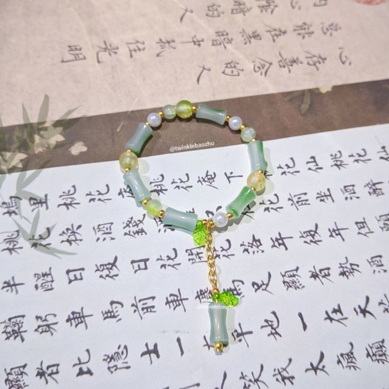 GELANG BAMBU BATU GIOK HIJAU EMAS/GELANG BAMBU HIJAU GIOK/GELANG CHINA/GELANG CDRAMA/GELANG DRACHIN