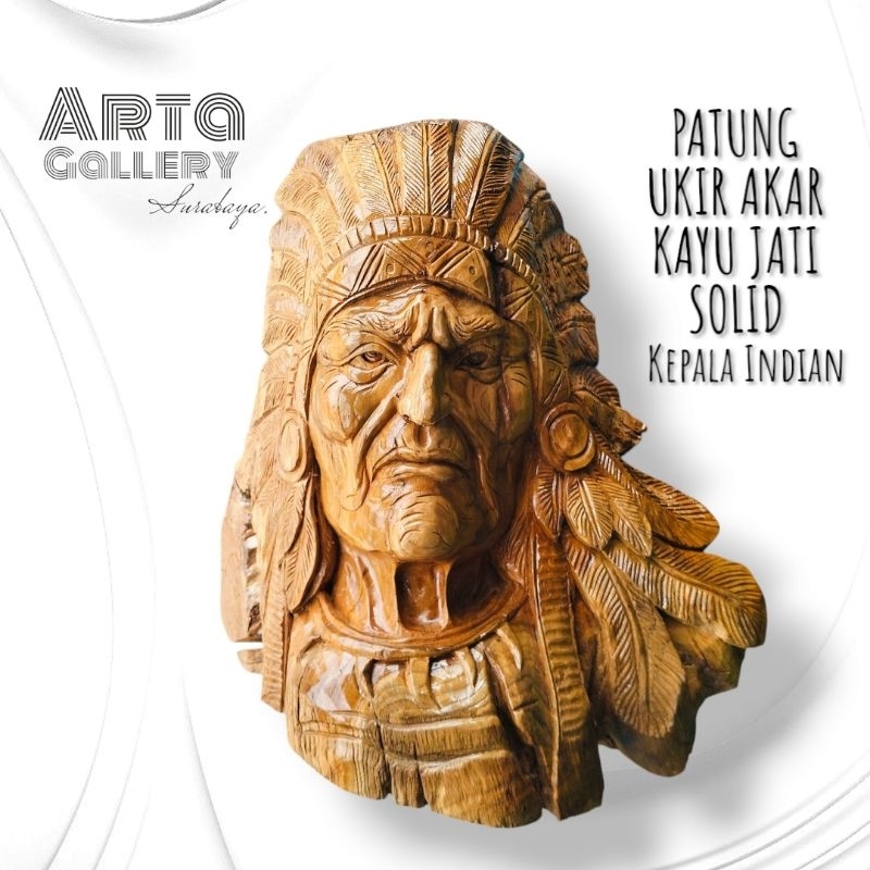PATUNG UKIR KEPALA INDIAN , AKAR SOLID, PATUNG UKIR AKAR KAYU JATI.  PATUNG. HIASAN RUMAH EKSKLUSIF,