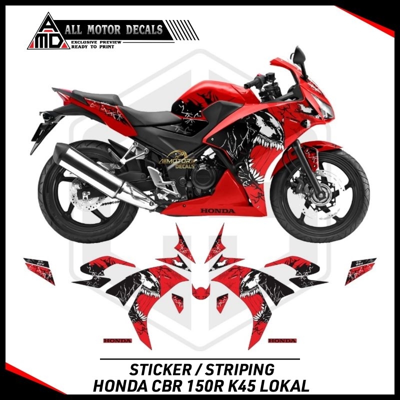 Striping Honda Cbr 150r K45A / K45 Lokal Livery Venom , Decal Motor Cbr150r k45 Lokal / Aksesoris St