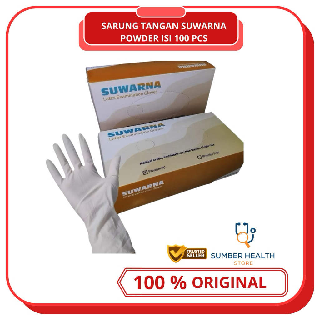 Sarung Tangan Karet Medis Handscoon Latex Powder 100 pcs Merk Suwarna