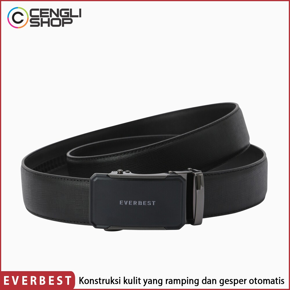 IKAT PINGGANG PRIA EVERBEST ORIGINAL TALI KULIT ASLI BRANDED HITAM EM00