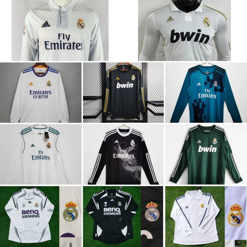 MADRID HOME AWAY 3RD RETRO JERSEY BAJU BOLA LONG SLEEVE KLASIK 2001 - 2022 GRADE ORI IMPORT JUMBO XX