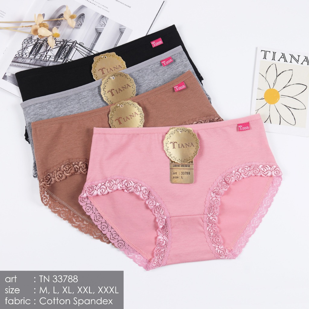 3pcs Celana Dalam Wanita Renda Paha TIANA 33788 / CD Dalaman Perempuan Super Soft / Size M - XXXL/ C