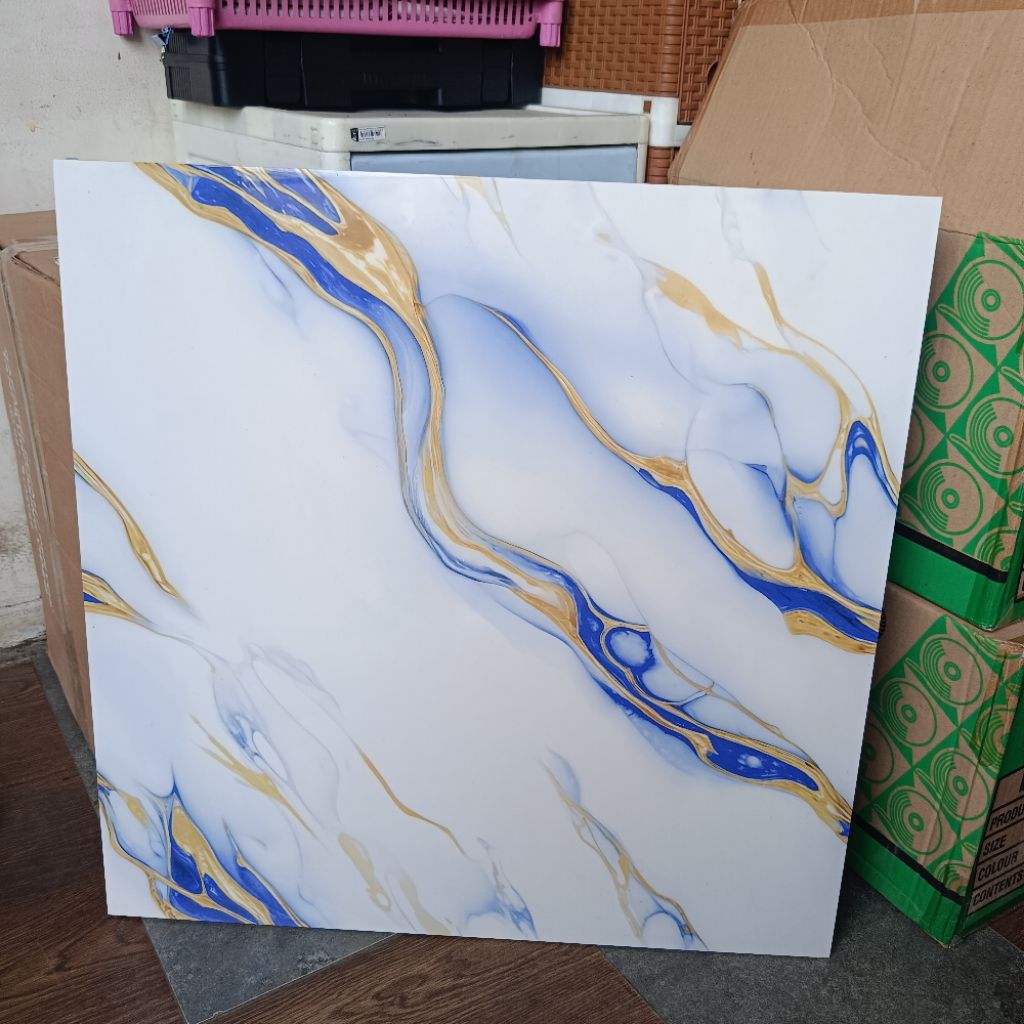 Granit lantai 60x60 putih motif marmer mancehster blue