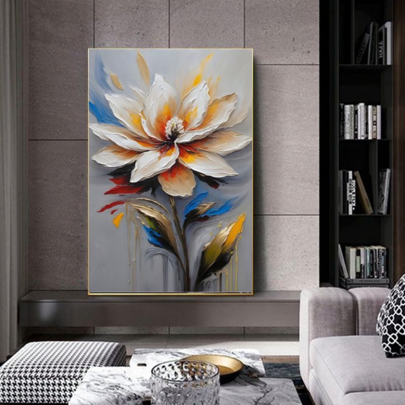 lukisan texture bunga lily aestetik hiasan dinding