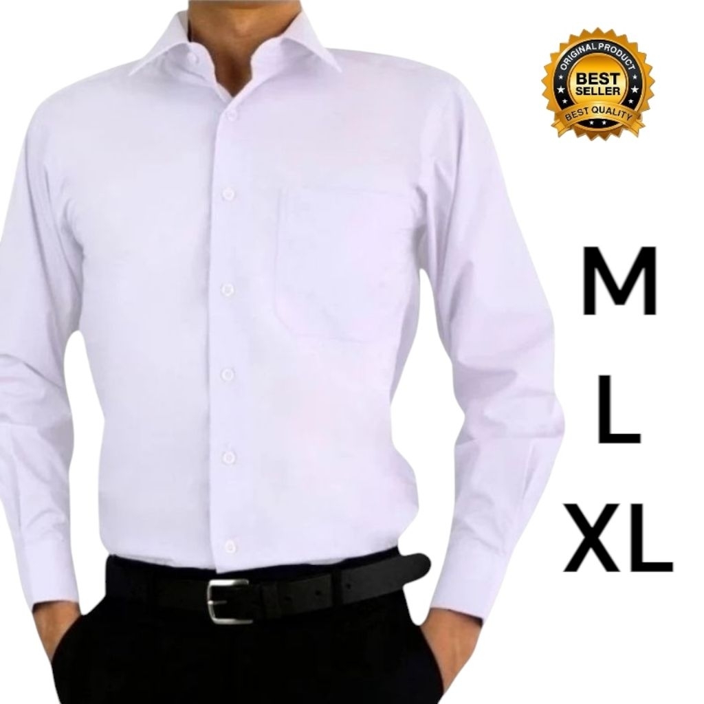 Kemeja Pria Polos Putih Lengan Panjang Slim Fit - Kemeja Pria Formal Lengan Panjang Putih Kerja Kant