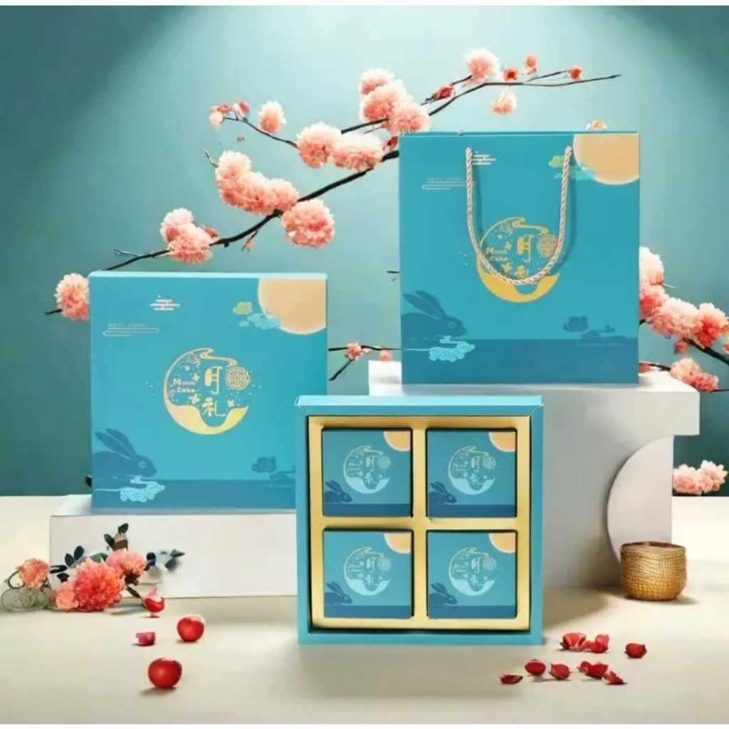 

Mooncake Hampers Box / Kotak Kue Bulan Set Mini + P.Bag Sekat 4, 100-125gr