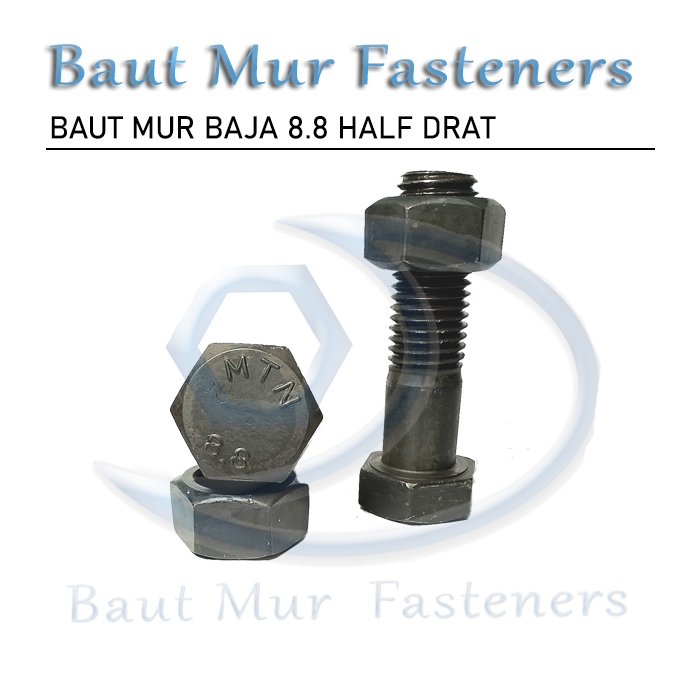 Baut Mur Baja 8.8 M16 X 70  MM Half Drat | BM Baja 8.8 HALF DRAT