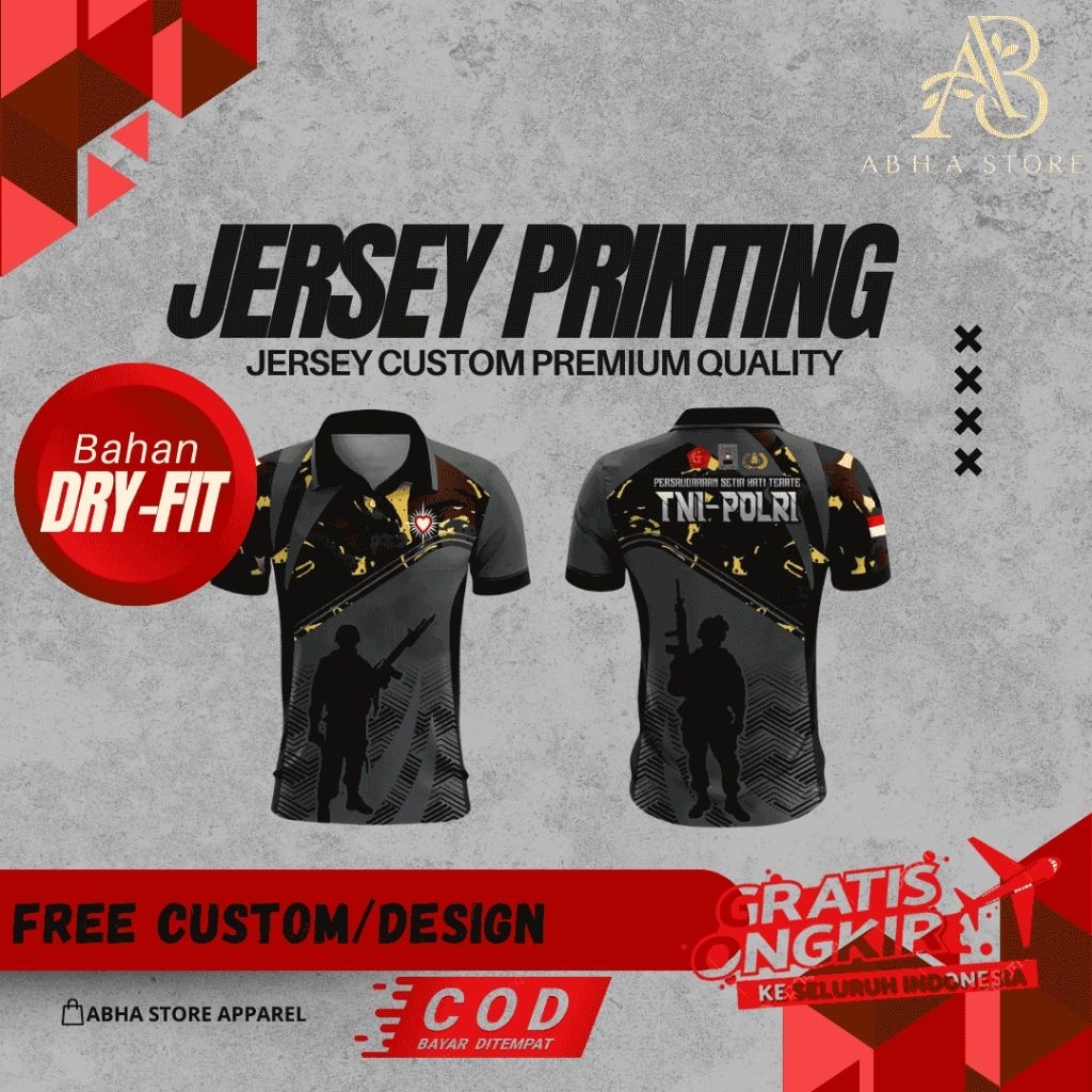Kaos Baju Jersey Pencak Silat PSHT TNI-POLRI Free Custom Bahan Dry-Fit Premium Kerah Polo Anti bakte