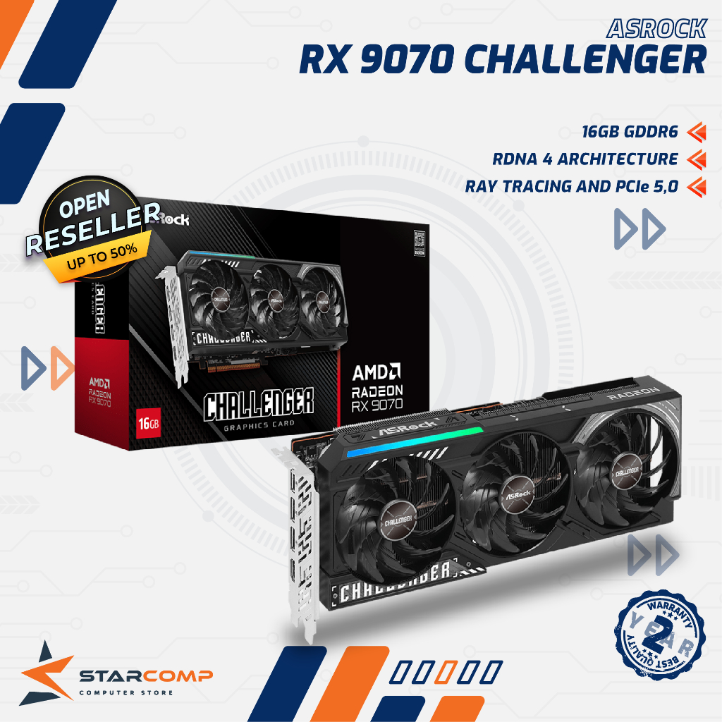 ASROCK AMD Radeon RX 9070 CHALLENGER 16GB GDDR6 VGA RX9070