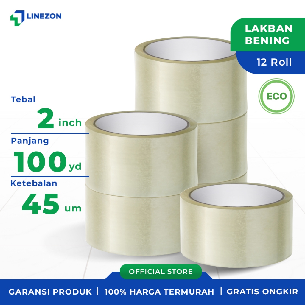 

12 pcs Lakban Bening 48 MM X 100Y ECO Ukuran Online Tape Lakban Isolatip Solatip Kualitas Nachi Daimaru Termurah