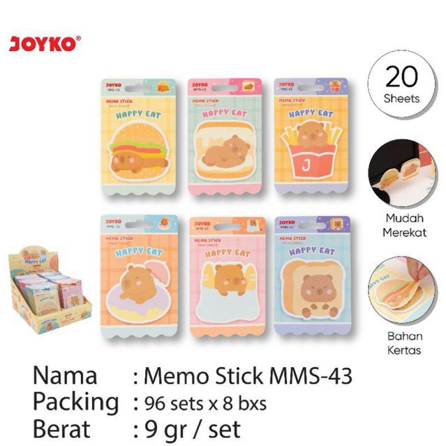 

MMS43 Index Mark dan Memo Stick / Sticky Note Capybara / Pembatas Stiker Mms 43 / Penanda Buku bahan Kertas Fancy karakter lucu MMS-43 Joyko
