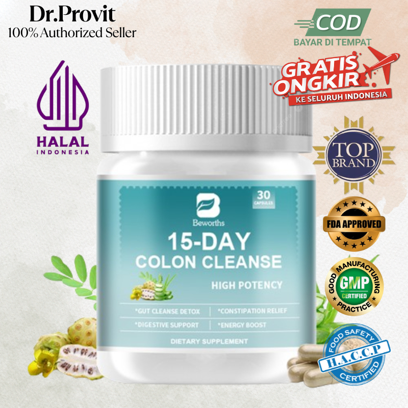 BEWORTHS 15 Hari Kapsul Pembersihan Usus Besar dengan Psyllium Husk Senna Daun Lidah Buaya Mengkudu