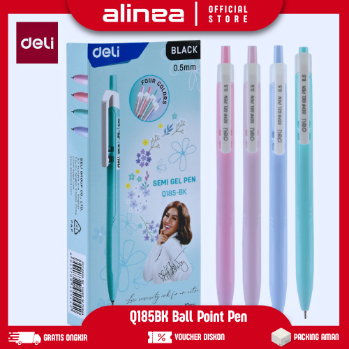 

Pulpen Aesthetic lucu dan unik four color Warna Pastel semi gel pen Tinta Hitam Deli Q185-BK