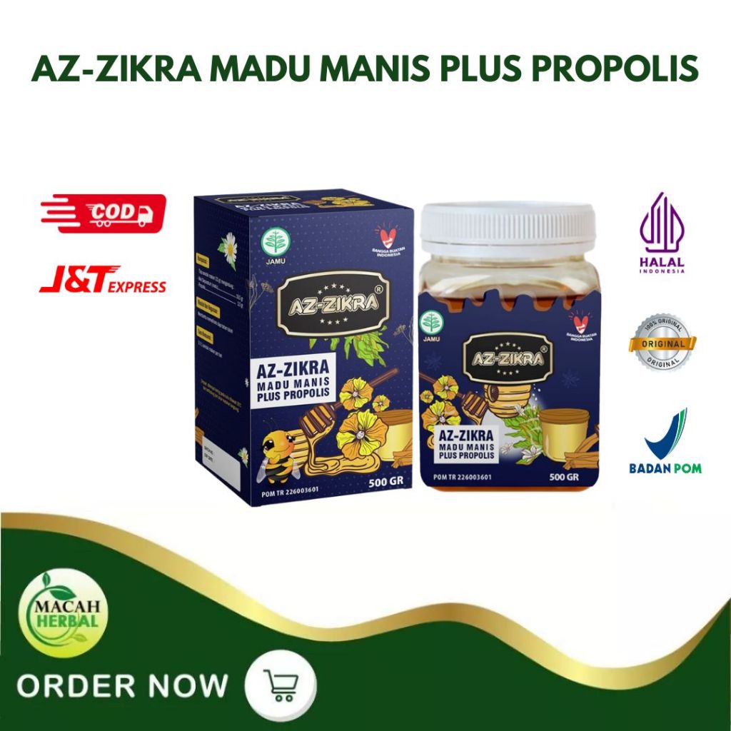 

(KEMASAN BARU) MADU AZZIKRA/AZZIKRA MADU MANIS PLUS PROPOLIS 500GR BPOM/AZ-ZIKRA