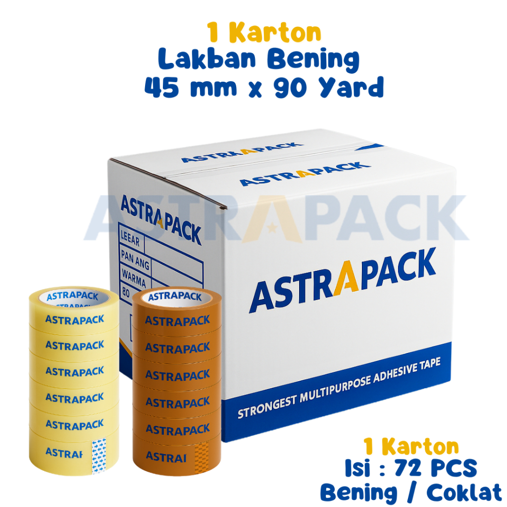 

Astrapack | 1 Dus Lakban Bening Coklat 45 mm x 90 Yard 45 Micron 72 PCS | Tersedia Instant Grosir