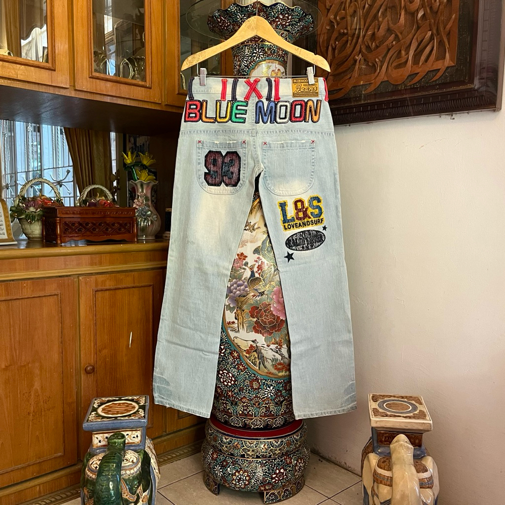 Y2K Blue Moon Blue Multi Play Embroidered Jeans if six was nine lgb avant garde