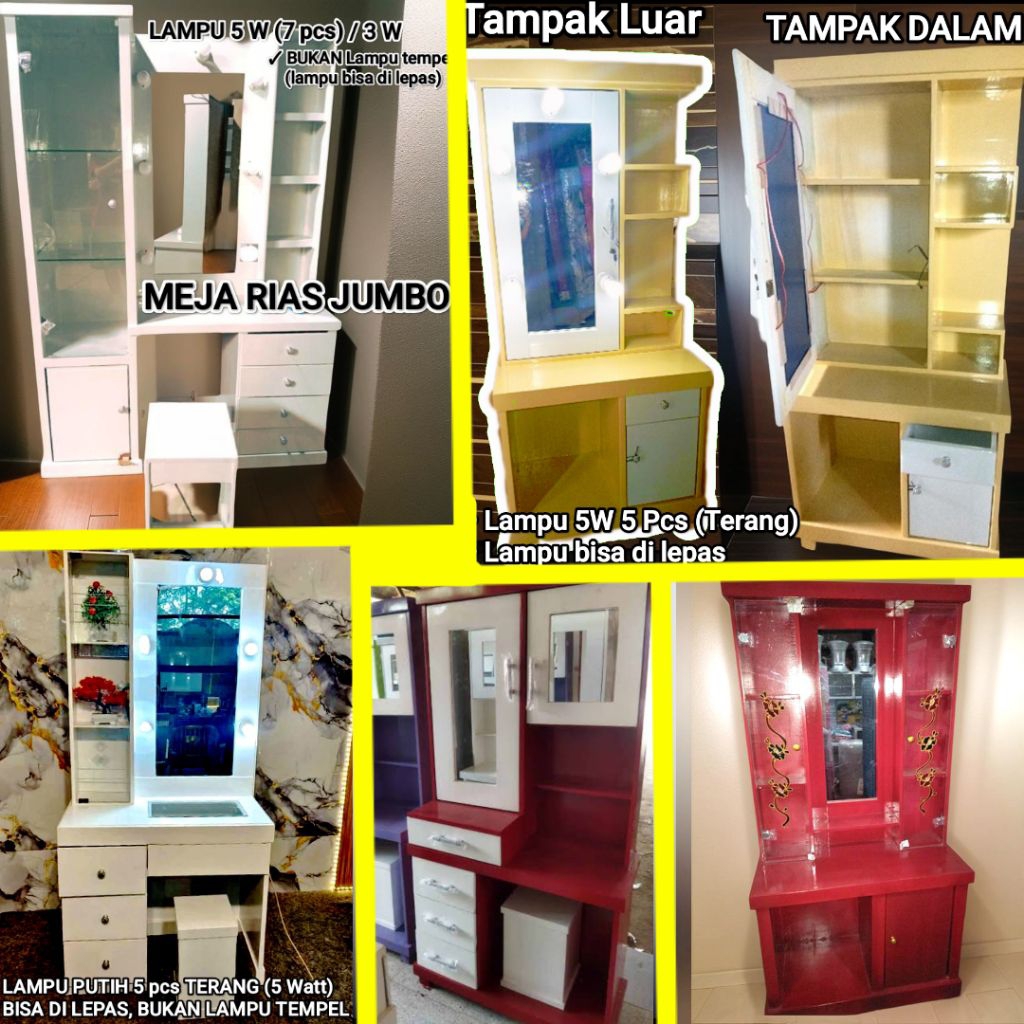 TOLET MEJA RIAS MINIMALIS / MEJA RIAS LAMPU LED / MEJA RIAS PUTIH / MEJA RIAS AESTHETIC MINIMALIS / 