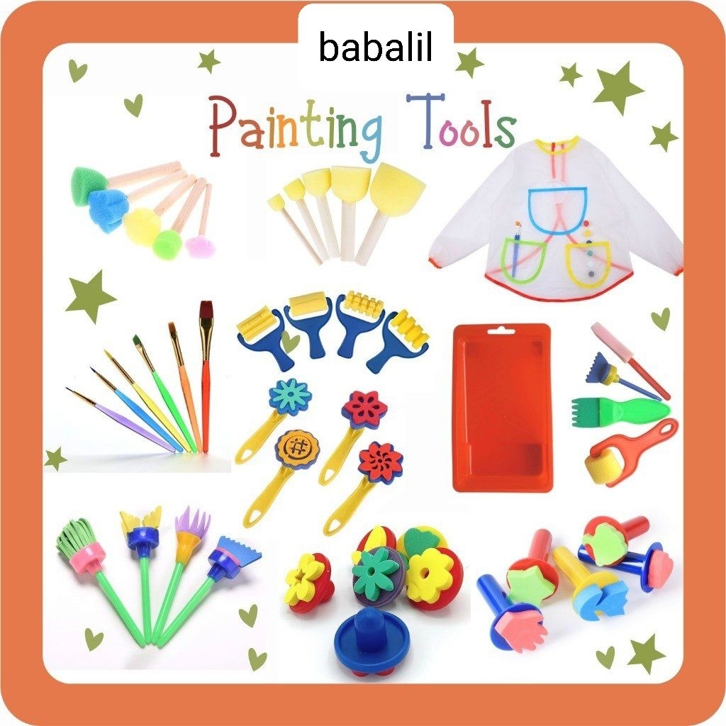 

LENGKAP Painting Tools Set Brush Spons Stamp Dot Painting Bulat Finger Paint EVA Sponge Brush Roller Kuas Lukis Anak mewarnai cat air
