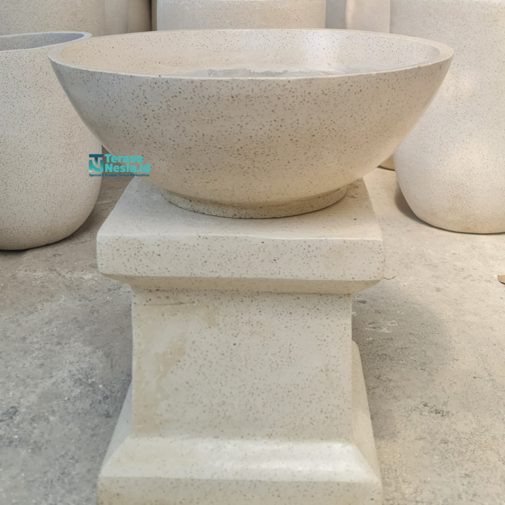 1 Set Pot Teraso Tanaman Air dan Dudukan Pot Teraso/Pilar Terazo | Pot Taman Outdoor Indoor