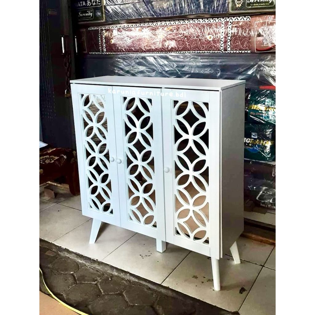 RAK CABINET VERMONT PUTIH | BUFET 3 PINTU MINIMALIS | RAK HIASAN RUANG TAMU