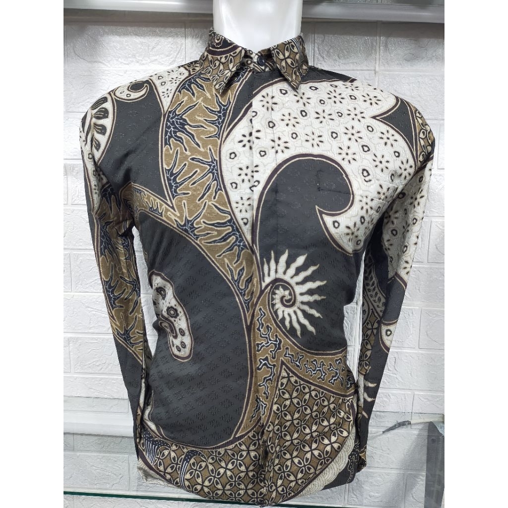 kemeja batik pria coklat, krem, puring bahan doby premium