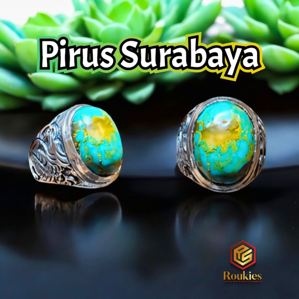 Cincin Batu Pirus Surabaya Serat Emas Ring Alpaka