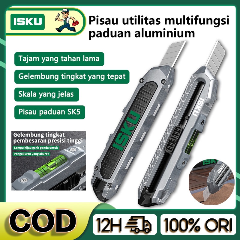 

ISKU Pisau Paduan Aluminium Multifungsi Utility Knife Pisau 14mm Gelembung Tingkat SK5 Bahan