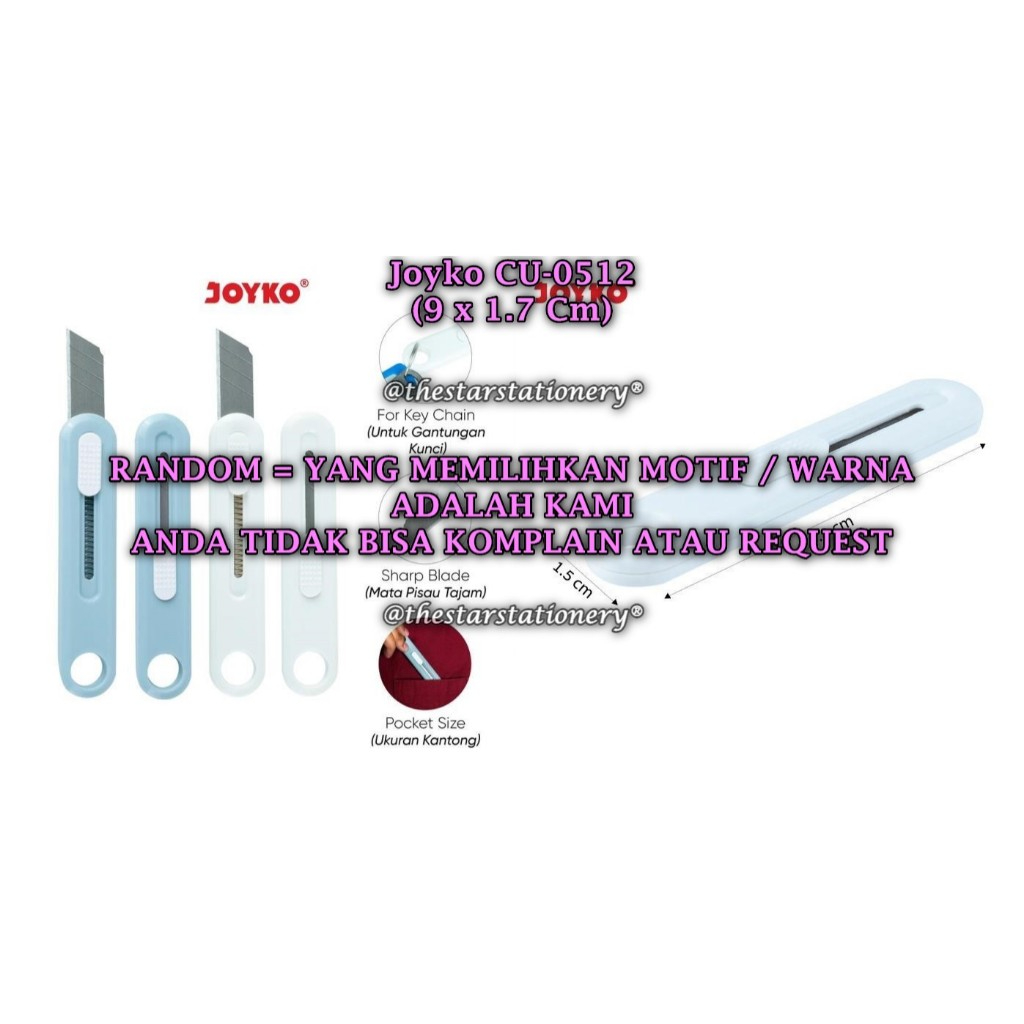 

(1 Biji) GROSIR Cutter JOYKO CU-0512 TIDAK BISA PILIH / Mini Cutter Pemotong Joyko CU-0512 (1 Biji)