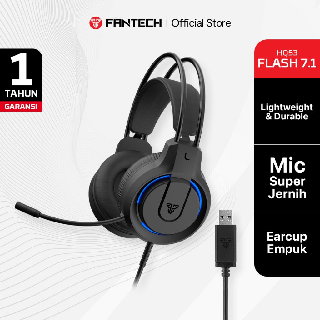 Fantech FLASH HQ53 7.1 Virtual Surround sound Headset Gaming PC Kabel TERLARIS Super Bass Headphone 