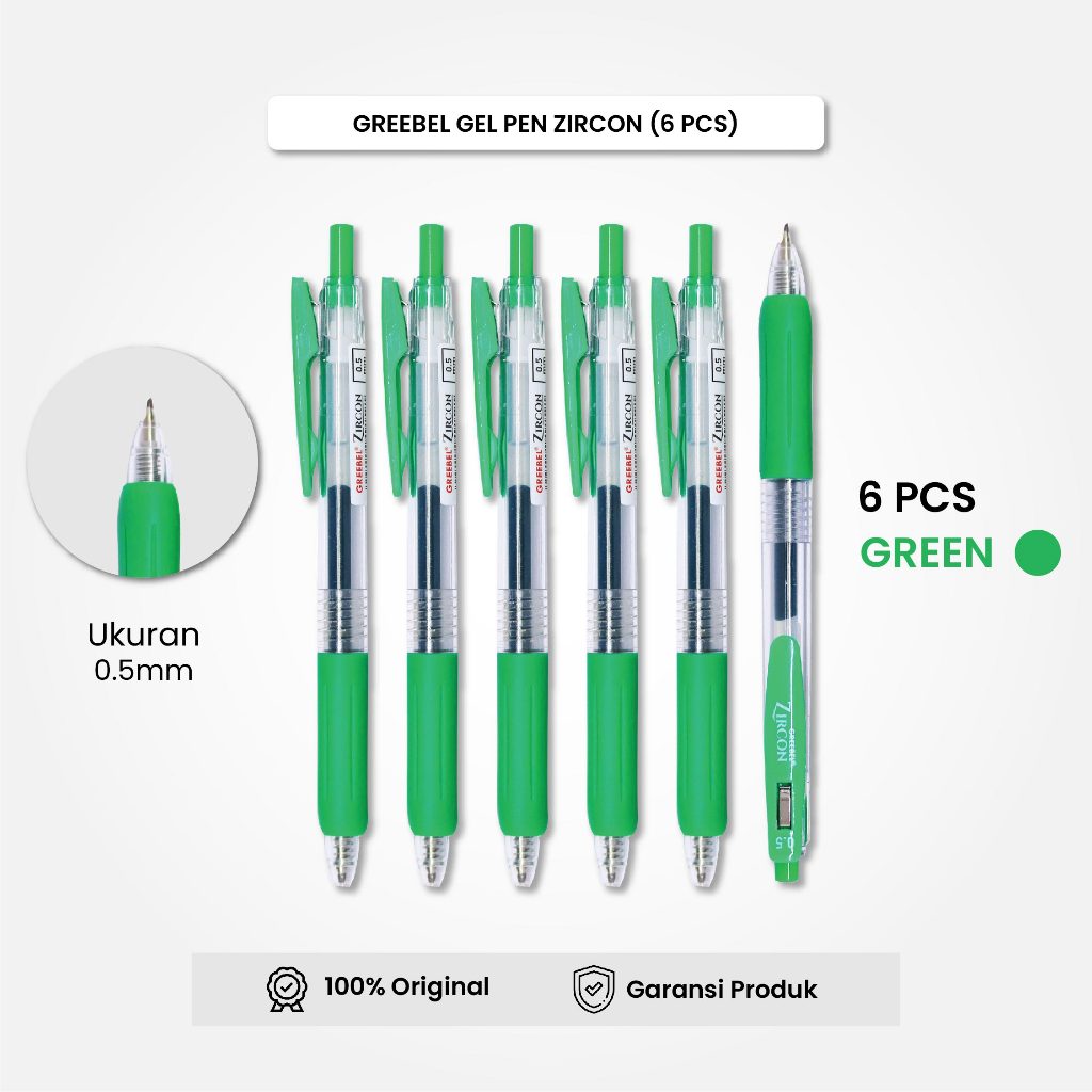 

GREEBEL Gel Pen Pulpen Pena GP-509 Zircon Hijau 0.5 (6PCS/SET) / Pulpen Gel Murah Grosir