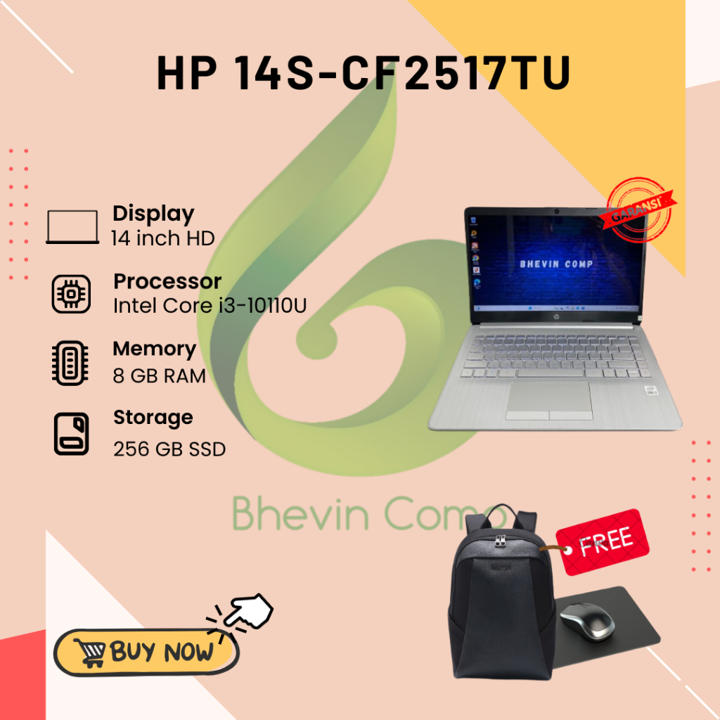 HP 14S-CF2517TU INTEL CORE I3-10110U RAM 8GB SSD 256GB