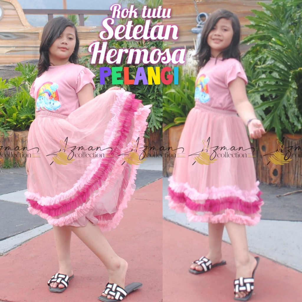 ROK TUTU SETELAN HERMOSA PELANGI--ROK TUTU ANAK PEREMPUAN