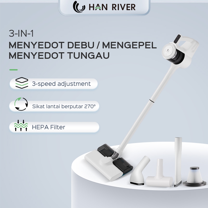 HAN RIVER Vacuum Cleaner Wet And Dry Handheld Penyedot Debu Wireless Low Watt 25000Pa Kuat Hisap