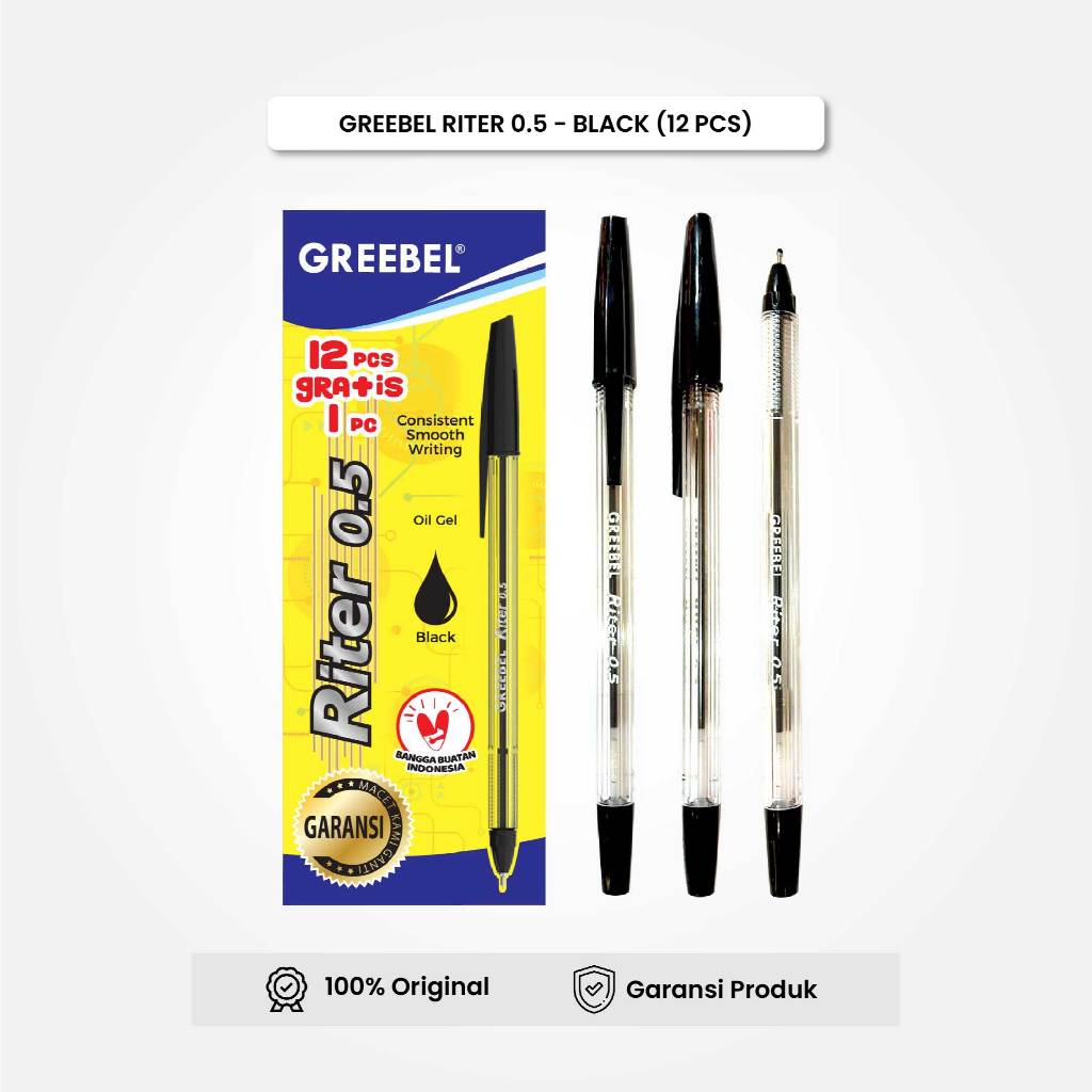 

Pulpen Ballpen / Riter 0.5 Tinta Hitam / Ballpoint Bolpen Bolpoin Pena Gel GREEBEL