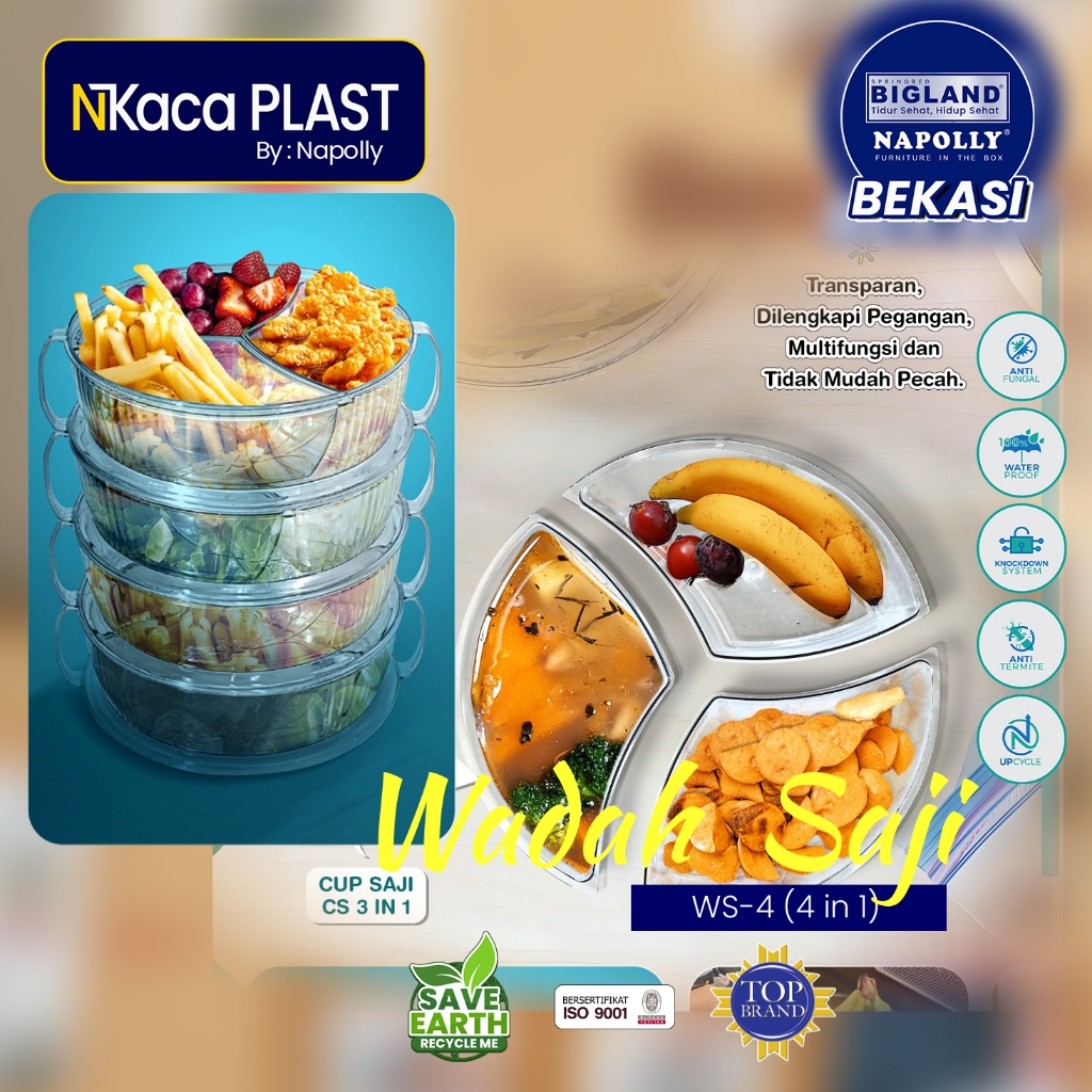 NAPOLLY NKACAPLAST Wadah Saji / Wadah penyimpan makanan Tutup Makanan Susun Transparant