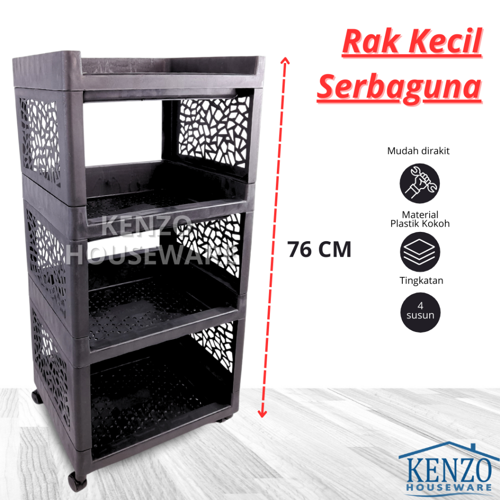 Rak Serbaguna 4 Susun Plastik Besar Rak Susun Plastik Roda Awet Kuat