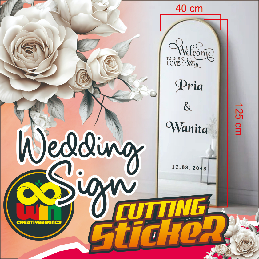 Stiker KACA Welcome Sign 40 x 125 cm, Cutting Sticker Wedding, Dekorasi Lamaran, Pernikahan, Hajatan